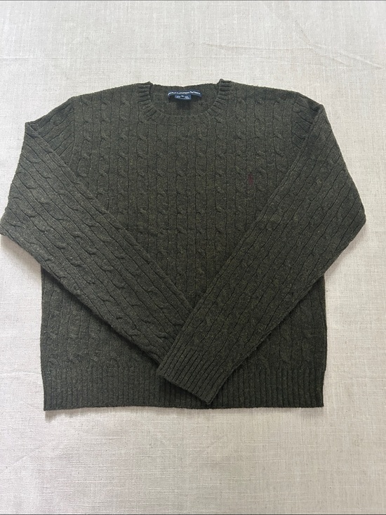 Ralph Lauren Sport Sweaters - Ralph Lauren Sport Cable Knit Sweater Olive Lambswool Crewneck Preppy Old Money